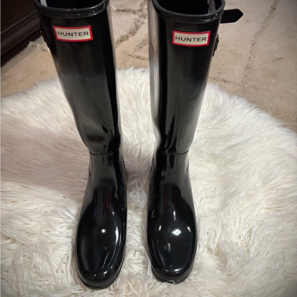 Hunter Glossy Black Tall Boots